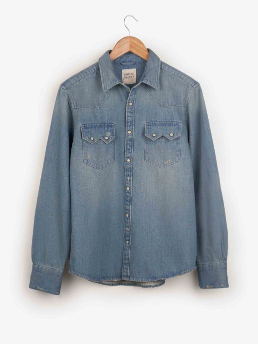 Mid wash sawtooth pocket shirt